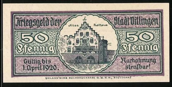 Notgeld Villingen 1918, 50 Pfennig, Altes Rathaus