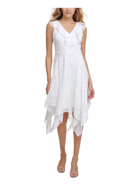 KENSIE DRESSES Womens White Handkerchief Hem Sleeveless Midi Dress 12