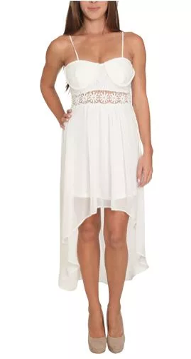 Women's Junior's Wet Seal White Dress Bridal Shower Chiffon Summer Hi Lo Medium