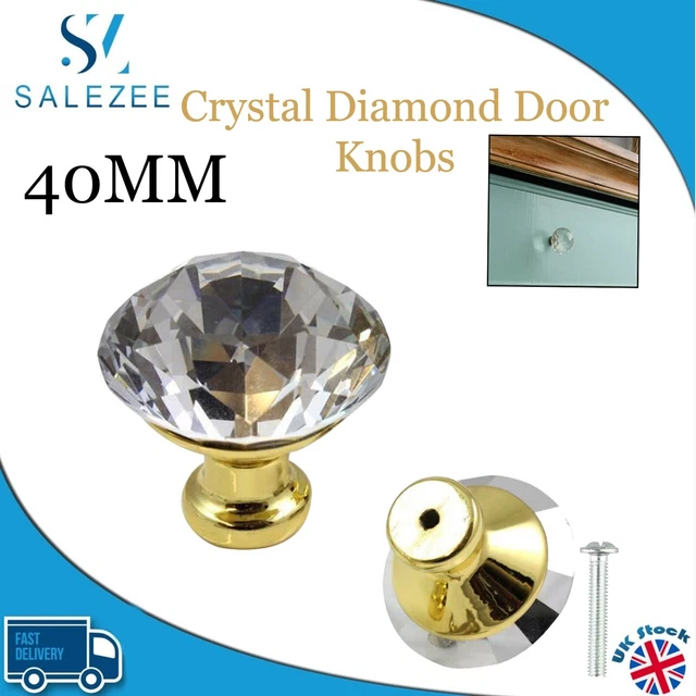 40MM Crystal Diamond Door Knobs-Cupboard Drawer Cabinet Furniture Handle Gold