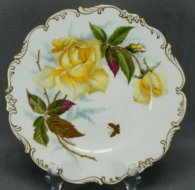 Brown Westhead Moore Cauldon S Pope Hand Painted Yellow Rose & Raised Gold Plate