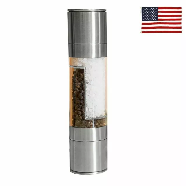 2 In 1 Stainless Steel Manual Pepper Salt Spice Mill Grinder Kitchen Gadget HO