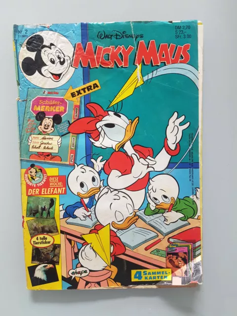 Walt Disney Micky Maus Heft 2 1993 mit Beilagen Schüler-Merker  + Sammelkarten