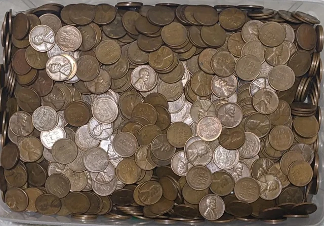 1000CT 1940-1958 PDS Lincoln Wheat Cents Pennies Bulk Copper Lot Unsearched 7LB