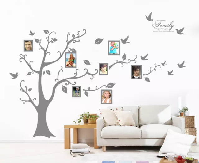 X-Large Family Tree Bird Photo Frame Wall Quote Art Wall Stickers UK RUI157