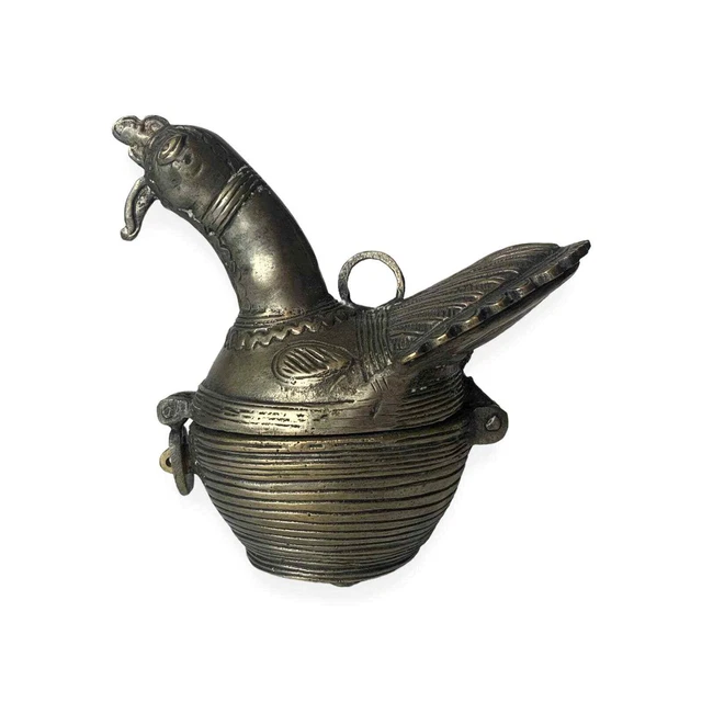 Antique Hand Cast Brass Indian Dhokra Peacock Hinged Betel Box I Eclectic Boho