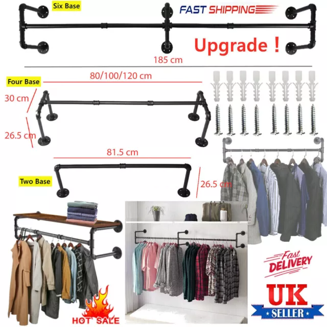 UK Industrial Pipe Clothing Rack Wall mounted Clothes Rail Hanging Display Rack