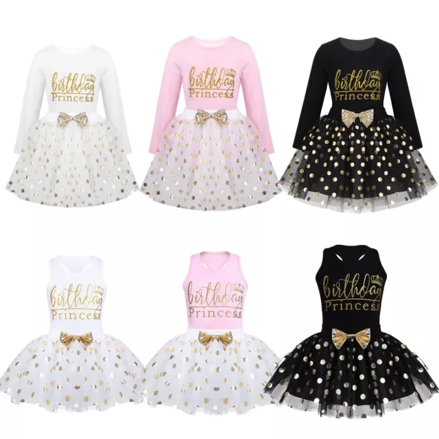 Toddler Baby Girls Birthday Tutu Dress Polka Dots Top+Skirt Party Outfit Clothes