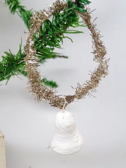 Vintage Czech Spun Cotton Bell Ornament on Tinsel Christmas Ornament, Antique