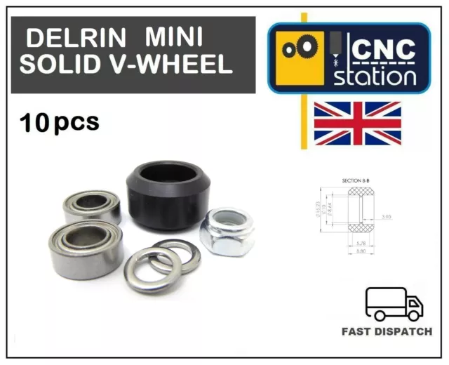 Mini Delrin Solid V Wheel C-beam V-Slot Extrusion Profile Rail 3D Printer CNC UK 3