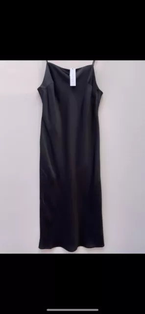 Topshop Satin Square Neck Strappy Midi Slip Dress In Black Size 14