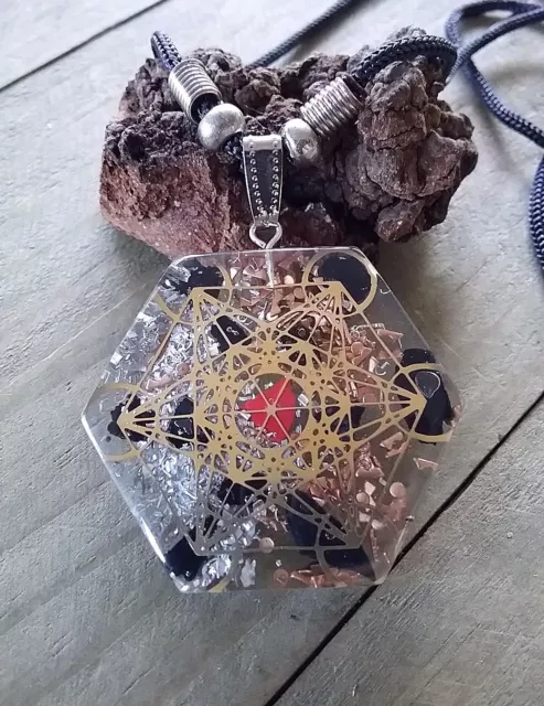 Metatron Pendant, Orgone SHUNGITE Pendant With METATRON Mandala, EMF PROTECTION