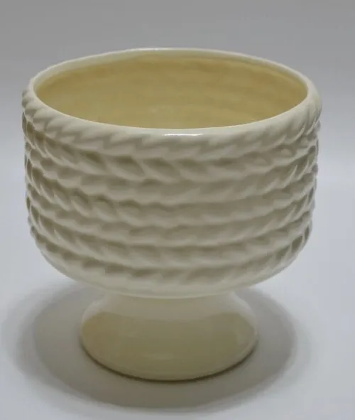VTG Haeger Pottery Pedestal Planter/Vase Ivory Quilted Look Art Deco