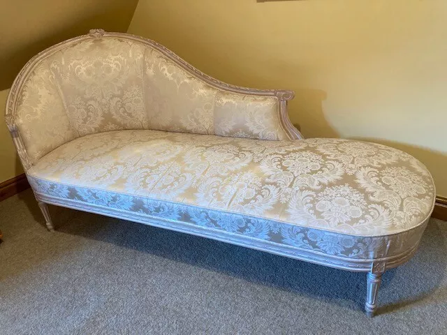 Elegant Chaise Longue  limed wood frame & Ivory damask JAB FABRIC custom made