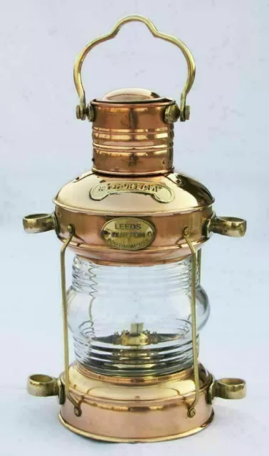 Antik Anker Öl Lampe Messing & Kupfer Nautisch Maritim Schiff Laterne Boot Light