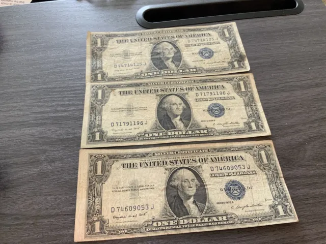 Silver Certificates * 1935 * Series G * One Dollar Bills * Three Note Lot