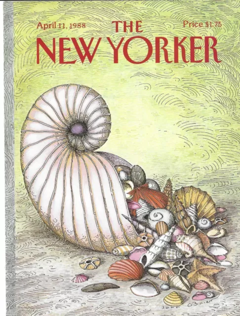 Vintage New Yorker Magazine Cover Only April 11 1988 O'BRIEN Seashells