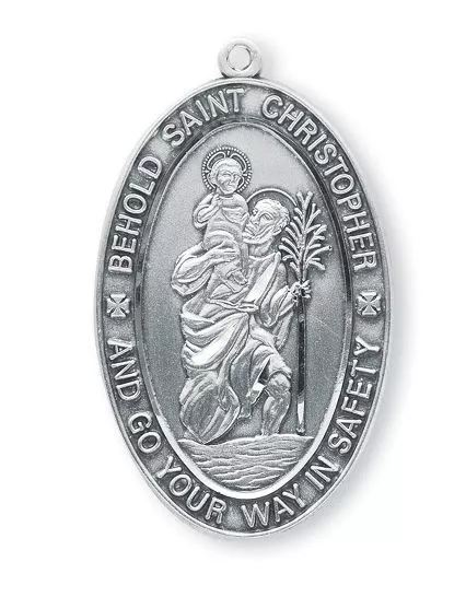 Needzo LTG 1 3/8" Mens Sterling Silver St Christopher Large Oval Medal