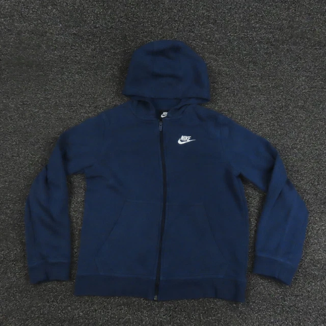 Nike Jacket Girls Large Navy Blue Full Zip Long Sleeve Hooded Pockets Youth