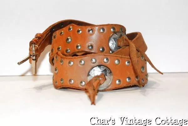RALPH LAUREN.....Vintage Southwestern Indian Concho/Studs LEATHER Collector Belt