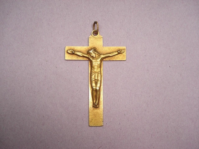 Pendentif Croix Avec Christ Ancien En Bronze Doré - Occasion Vintage