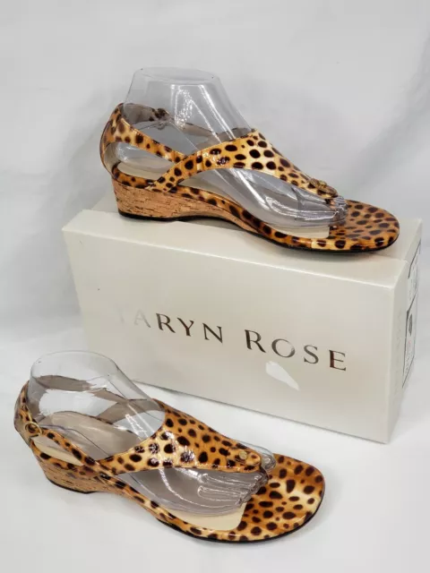 Taryn Rose Kat  Size 8.5M Cheetah Print Wedge Thong Sandals w Ankle Buckle Strap