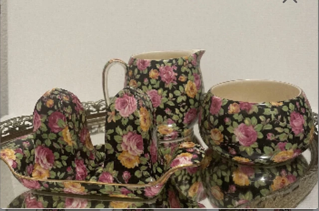 Royal Winton Grimwades “Beeston” Salt & Pepper W/ Tray Cream and Sugar bowl