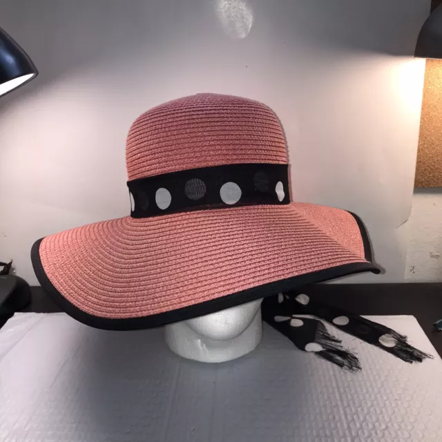 Pink Wide Brim Beach Summer Straw Sun Floppy Hat Women's One Size