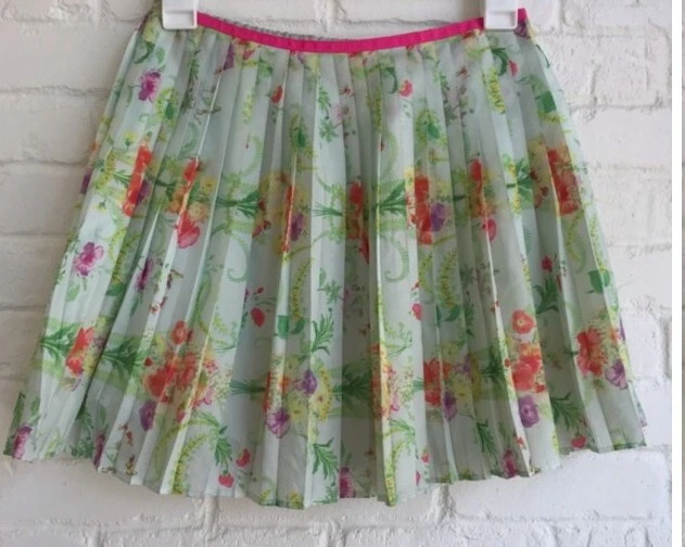 Ted Baker Accordion Pleated Skirt Pull On Floral Green Pink 14 Girls #H