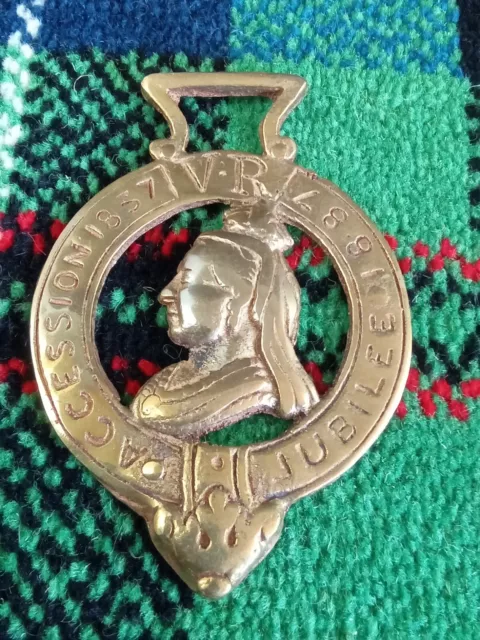 Victoria VR Accession 1837 Jubilee 1887 Equestrian Horse Brass Harness Medallion