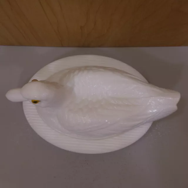 Vintage Westmoreland White Milk Glass Large Duck on Nest Covered Dish Wavy Base 3