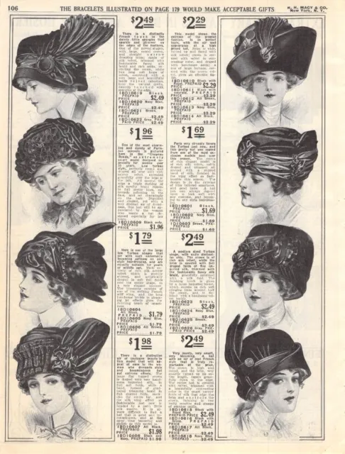 Vintage Paper Ad Macy's Ladies' Edwardian Hats & Children's Stockings 1910s 1911