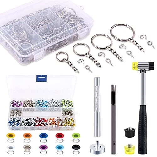 800Pcs 10 Colors 3/16" Metal Grommets Kit and Silver 3/5“ 4/5” 1“ 6/5” Key Ch...