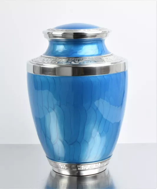 Adult Large Size Cremation Ashes Urn Funeral Memorial Urn Blue Silver 5307BUAL