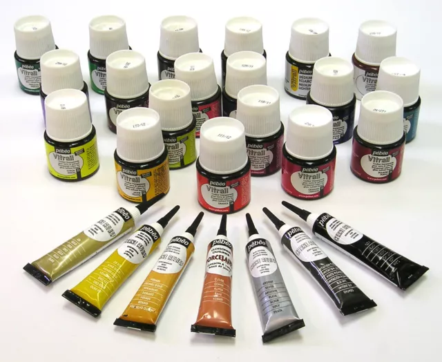 Pebeo Vitrail transparent glass paint 45ml bottle in 18 colours + Cern outliner