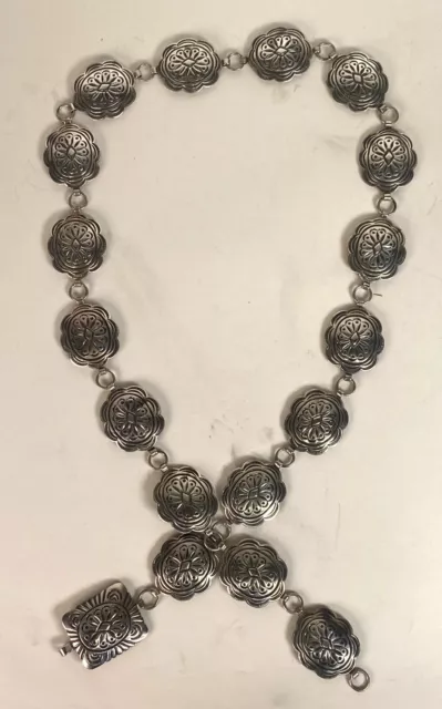 Navajo Sterling Silver Concho Belt, Heavy Link Design, Stamped