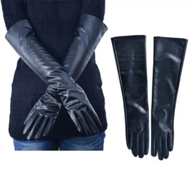 Ladies Long Leather Gloves Winter Warm Elbow Opera Gloves Full Finger Mittens UK