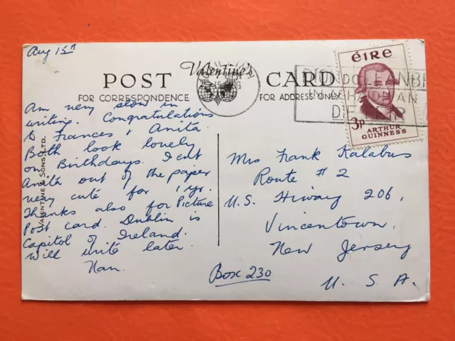 IRELAND 🇮🇪 AK PPC Postcard Eire DUBLIN to USA ca 1950 2