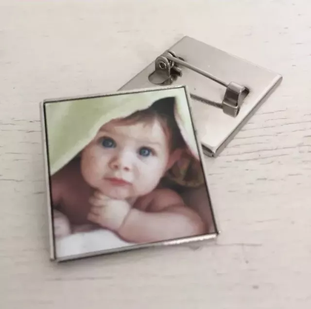 Personalised Silver Pin Badge / Photo Brooch / Custom Memory Keepsake Logo Lapel