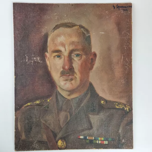 Signed Oil On Board WW2 Portrait Of A Military Officer Dated 1944