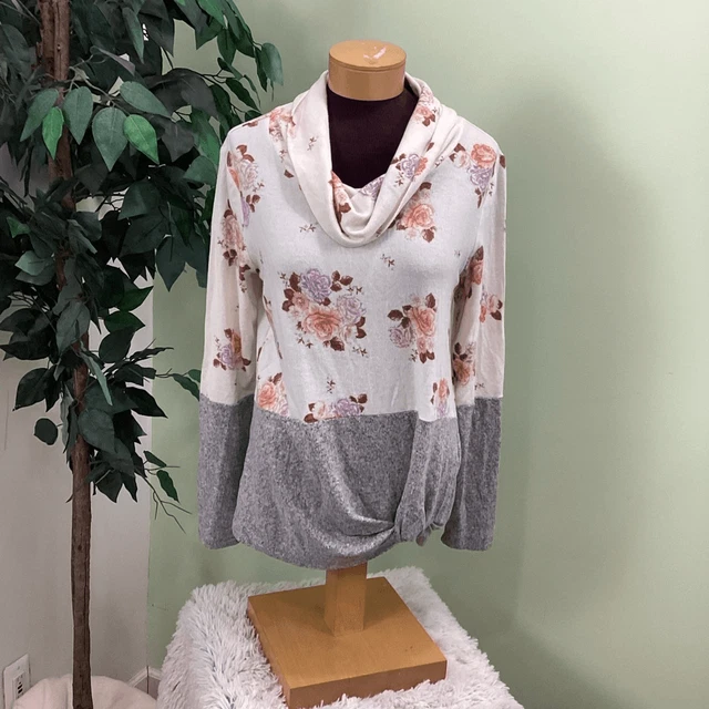 Maurice’s long sleeve tee Woman’s Large floral cowl neck lightweight knot front