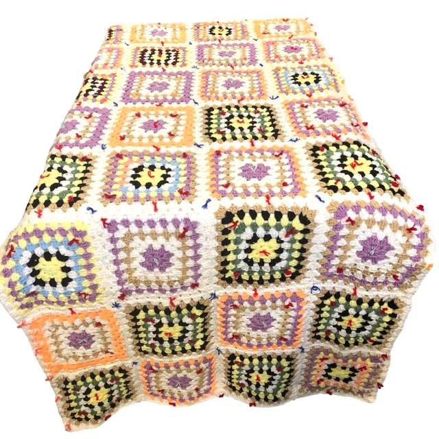 VINTAGE HANDMADE GRANNY Square Afghan Crochet Blanket Throw Quilt 76 x