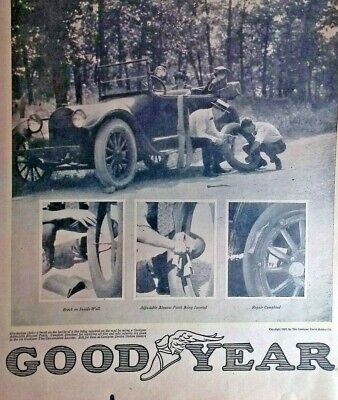 C.1920 Goodyear Tire Ad. Classic Car Motor Car. Road Mechanic. Beautiful Women