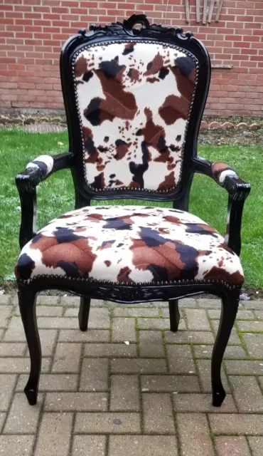 BESPOKE Large French Louis XV Elise Cowhide Black Throne Armchair