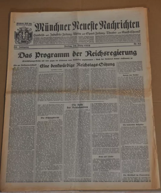 Münchner Neueste Nachrichten 24.03.1933 mit Artikel über WHW Sammlung