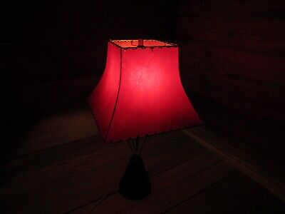 Vintage Retro Mid Century Ceramic Table Lamp W/Red Square Shade - Works Great!