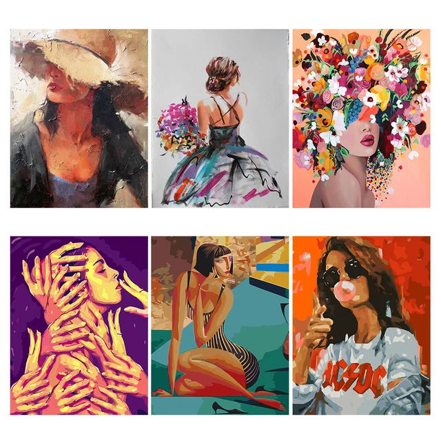 Quadro dipinto con numeri ragazza colore disegno fai da te arte da parete senza cornice dipinto a mano