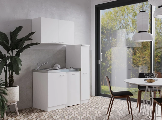 Respekta Miniküche „Oliver“ 150 Cm – Komplett-Küchenzeile Mit Kühlschrank, Kochfeld & Spüle – Wählbare Frontfarbe (Weiß/Rot/Schwarz/Grau)