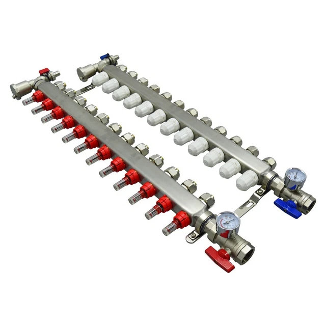12 Branch Flow Water Separator Kit G 1/2"PEX Radiant Floor Heating Manifold Set