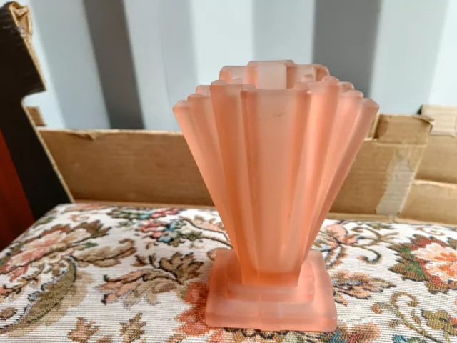 Art Deco Frosted Pink Glass Vase